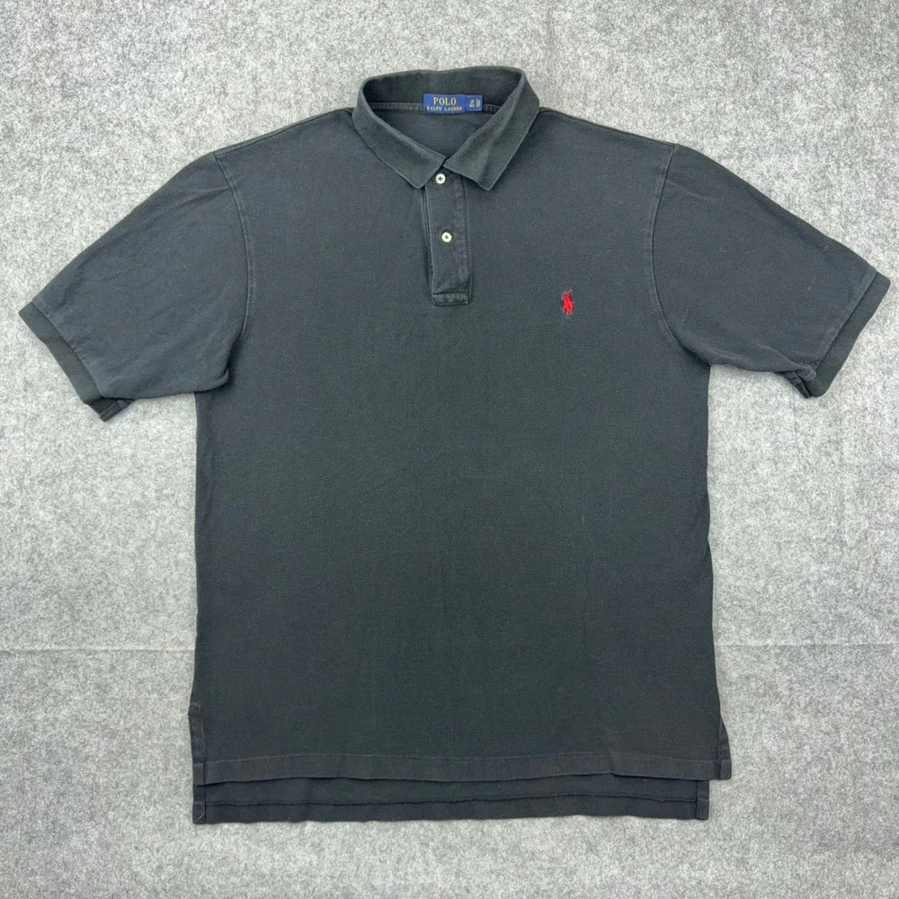 Polo Ralph Lauren Shirt Mens Large Tall LT Black Cotton Pique Pony Logo Classic